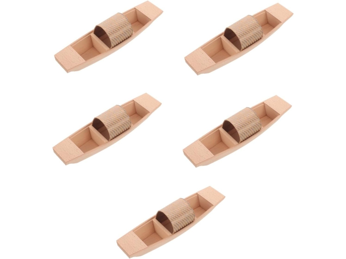 Juego De 5 Figuras De Barcos En Miniatura, Adorno Duradero Para Oficina, De Madera Natural.