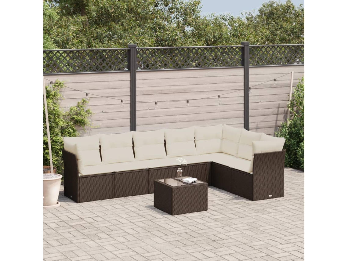 Conjunto de sofás de jardín con cojines de mimbre marrón, Dkd Home Decor