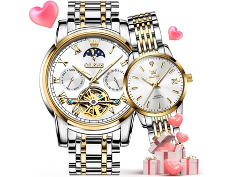 VEANXIN Juego de relojes para parejas Reloj mecánico automático a juego(esfera blanca)