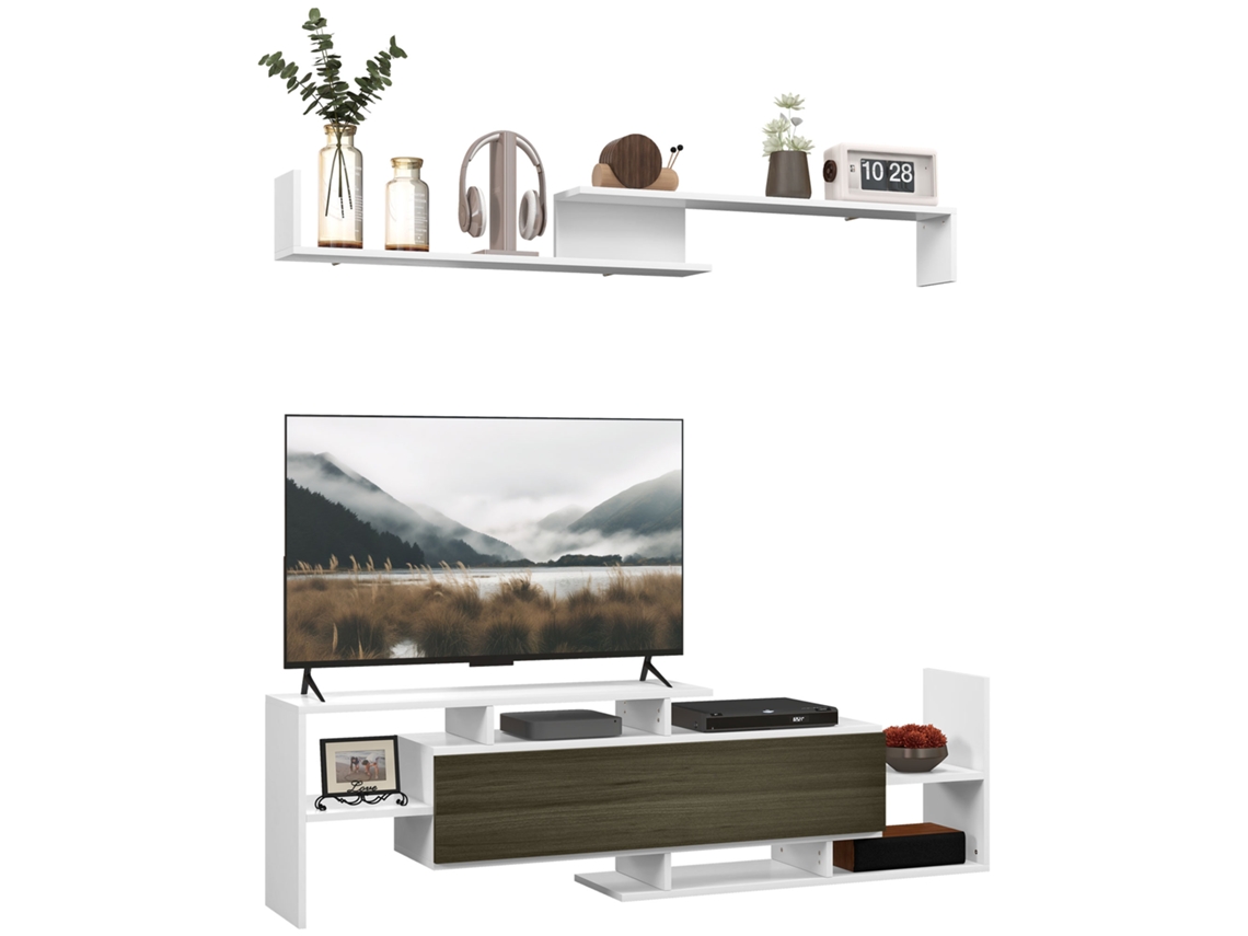 Mueble Tv Estante Pared Madera Blanco Negro