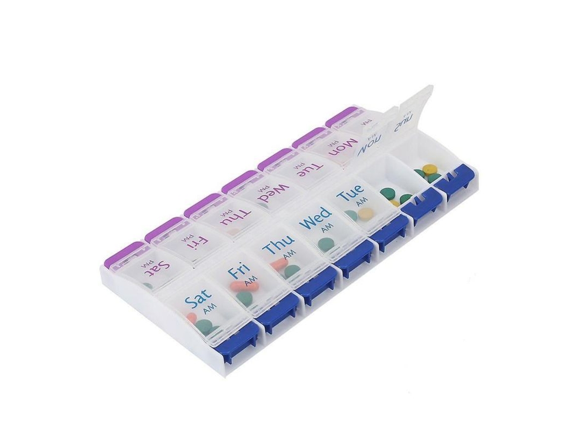 Organizador Semanal De Pastillas Con 14 Compartimentos, Am/pm, Cierre De Botón Pulsador, Plástico Libre De Bpa.