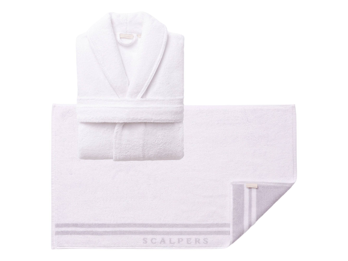 Albornoz L-XL y Alfombrilla de Baño 50x80cm SCALPERS Home 100% Algodón (Blanco)