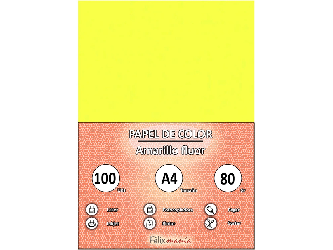 A4 80Gr Paper Fluor Amarillo 100 Hojas