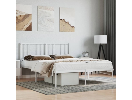 Estructura de cama con cabecero VIDA XL metal blanco (135x190 cm)