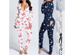 2026-pijama Mono Sexy Para Mujer De Manga Larga Con Solapa Abierta De Polyester Talla Regular 2xl Luna Estrellas