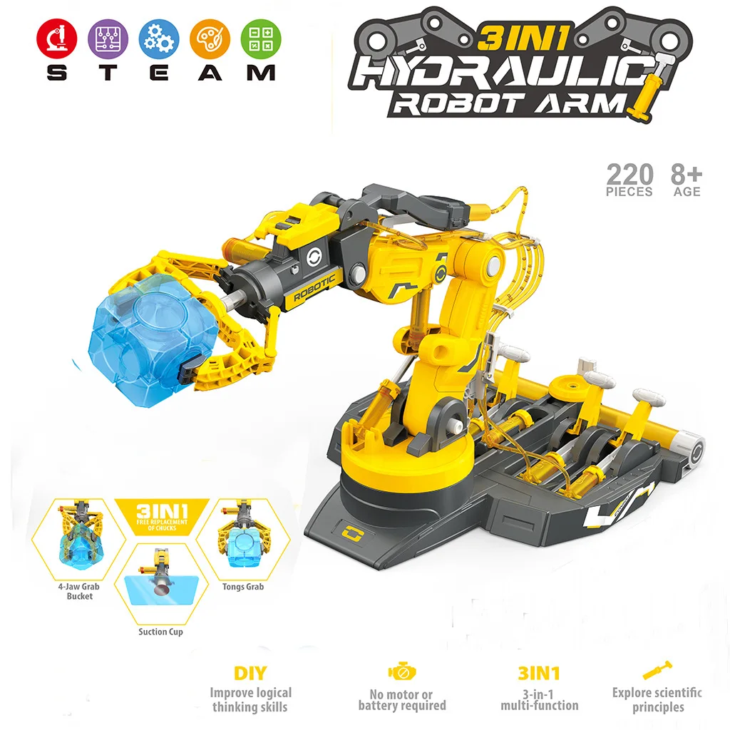 Brazo Robótico Hidráulico Para Armar (amarillo), Kit De Modelo Para Juego De Ciencia Y Tecnología Para Niños.