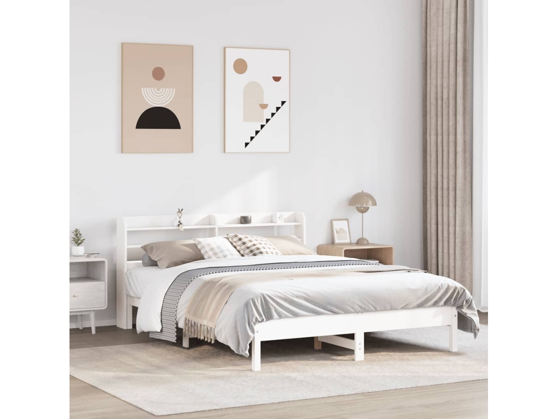 Estructura De Cama Sin Colchón Madera De Pino Blanco 135x190 Cm