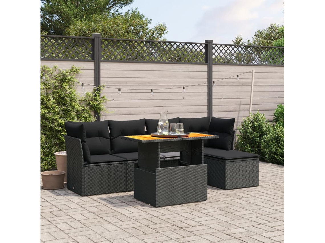 Conjunto de sofás de jardín de 6 piezas DKD Home Decor con cojines de mimbre negros