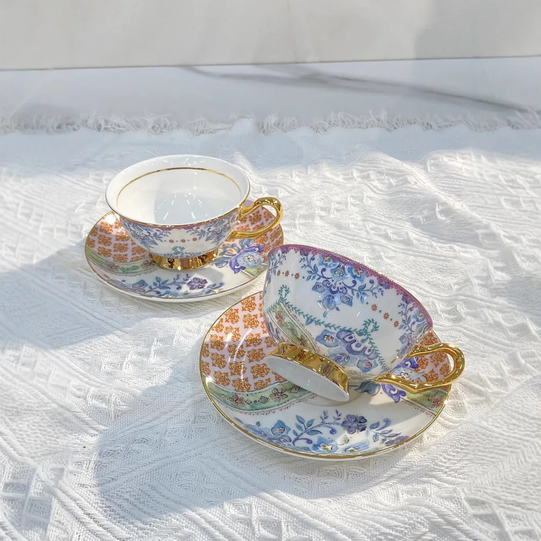 (azul 220 Ml) Juego De Taza De Café De Cerámica De Lujo De Estilo Nórdico, Que Incluye Platillo Con Borde Dorado.