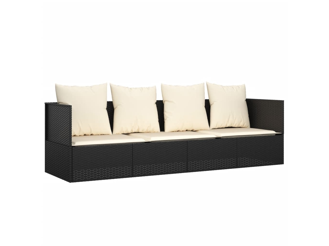 Sofá de exterior con cojines, mimbre, negro, MAISON EXCLUSIVE