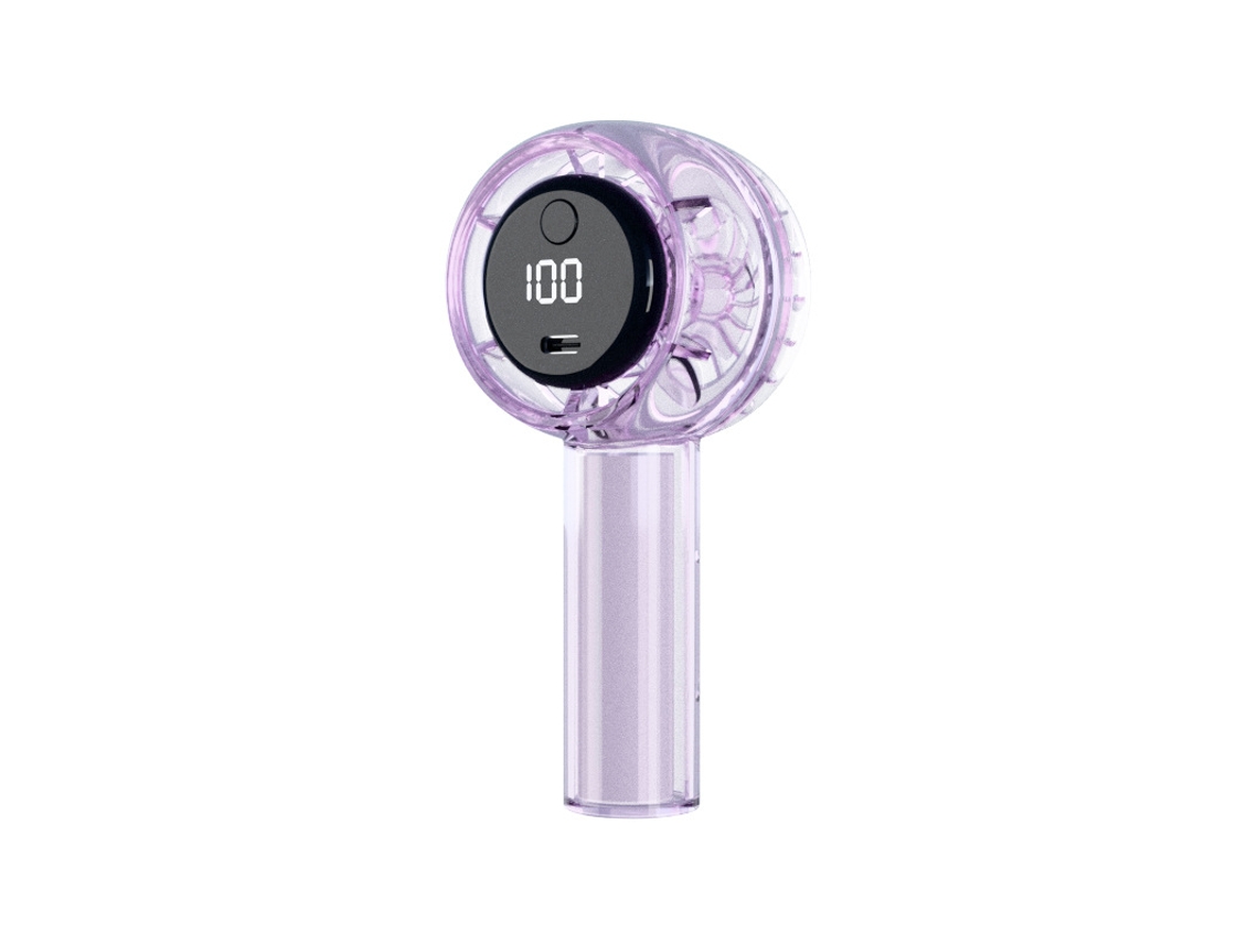 Mini Ventilador Turbo De Mano (morado Transparente) - Pantalla Digital - Recargable Por Usb - Potente Flujo De Aire