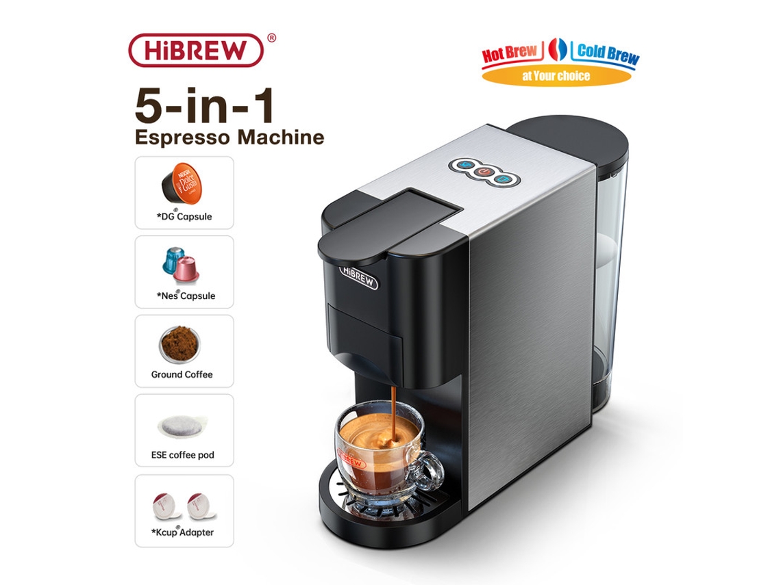 Cafetera Hibrew H3a 5 en 1, presión de 19 bares, modo caliente/frío, depósito de agua de 800 ml, protección contra funcionamiento en seco