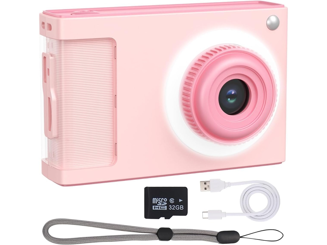 Câmera Digital 1080P Tela De 2.4 Polegadas 8X Zoom Anti Shake Câmera Ccd Compacta Com 16 Luzes De Enchimento Led 32Gb Rosa