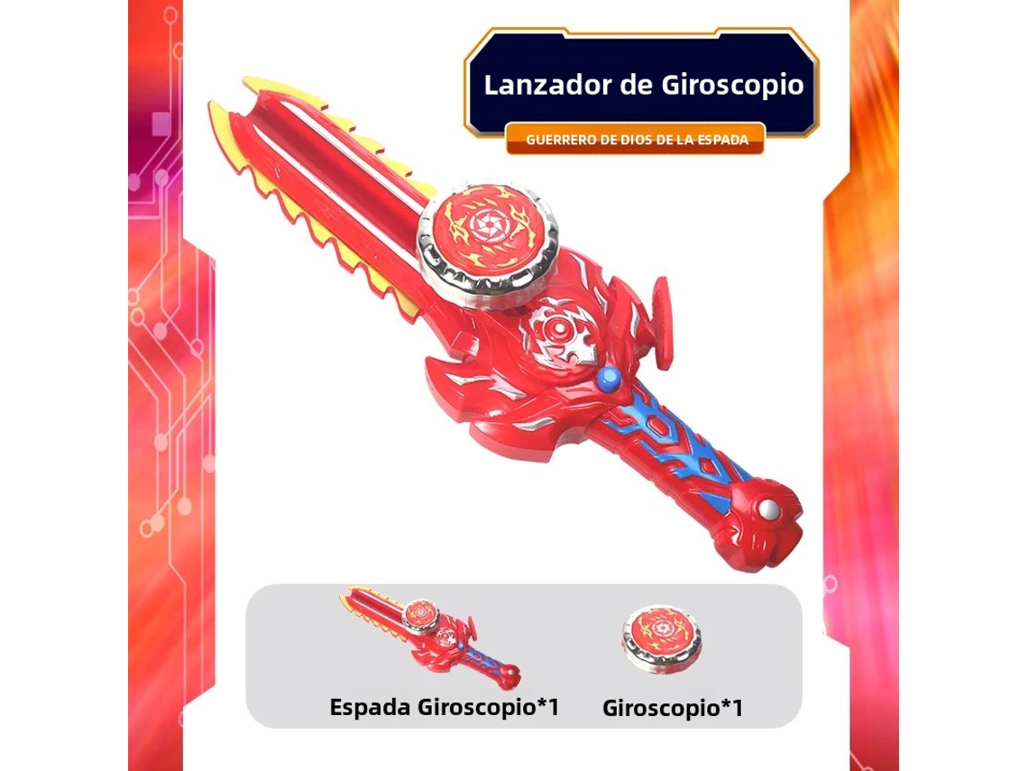 Peonza con forma de espada, lanzador con forma de espada, peonza, juego interactivo multijugador, peonza de batalla. Mdug (rojo)