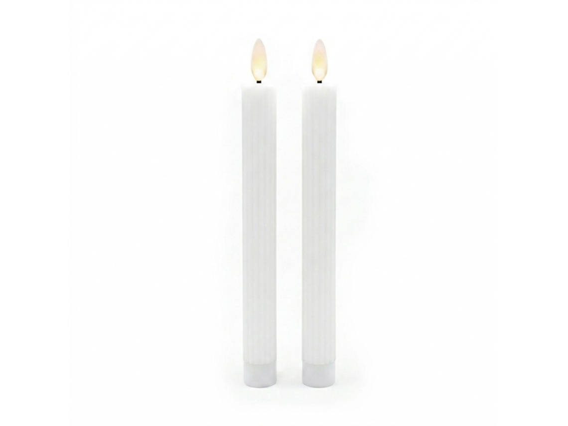 Velas Led Relaxdays, Conjunto De 2, A X D: 25 X 2 Cm, Chama Tremeluzente, Cera Real, Ranhuras, Sem Chama, Brancas