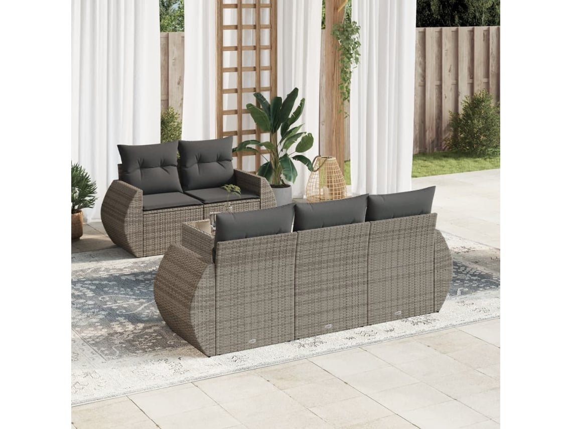 Conjunto de sofá de jardín de 6 piezas con cojines de mimbre gris, Dkd Home Decor