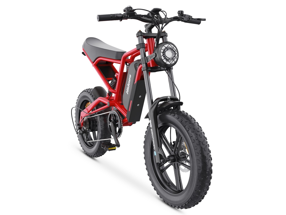 Bicicleta eléctrica Hidoes HD B6 con motor de 1200 W, batería de 48 V y 15,6 Ah, ruedas de 20 pulgadas y freno de disco hidráulico, color rojo