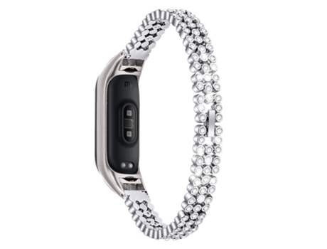Correa de acero inoxidable pedrería decoración cuentas redondas para Xiaomi Mi Band 7 - plata