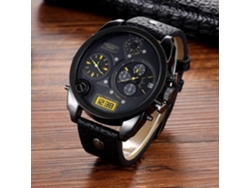 Reloj Cagarny 6822 para hombre con calendario diario, correa, doble zona horaria, esfera grande y movimiento de cuarzo.
