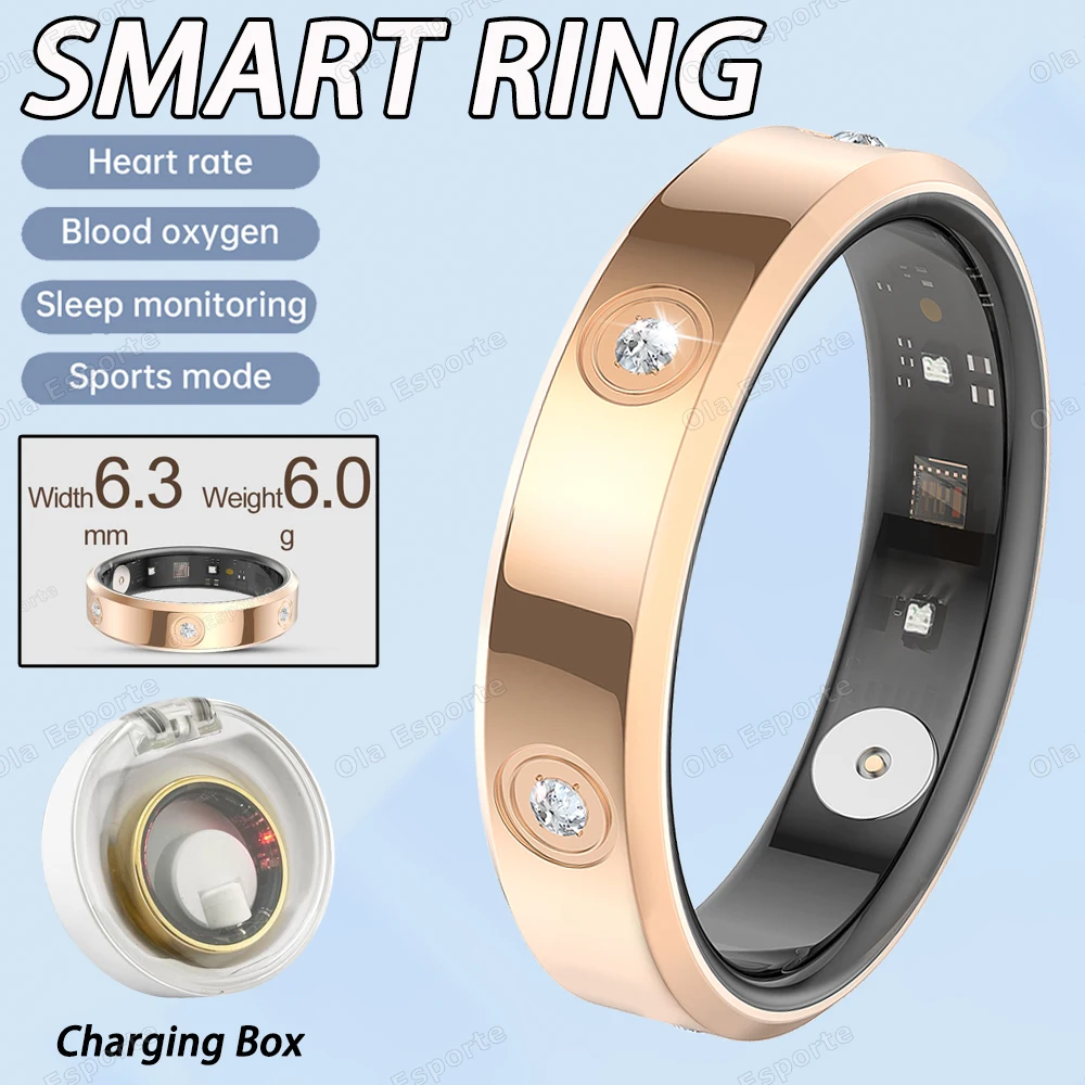 (dourado, Estojo De Carregamento, Tamanho 6) Anel Inteligente, Ultrafino De 6,3 Mm, Monitoramento De Saúde, À Prova D'água.