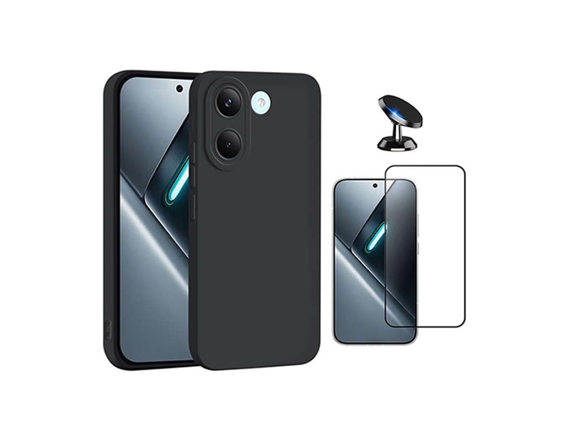 Kit Vidro Temperado Capa Silicone Líquido Suporte Magnético Phonecare Para Xiaomi Poco X8 Pro - Preto