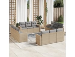 Conjunto de sofá de jardín de 12 piezas con cojines, mimbre sintético beige, Dkd Home Decor