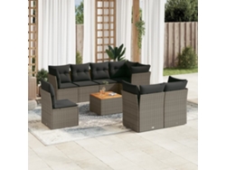 Conjunto de sofá de jardín de 9 piezas con cojines, mimbre gris, DKD Home Decor