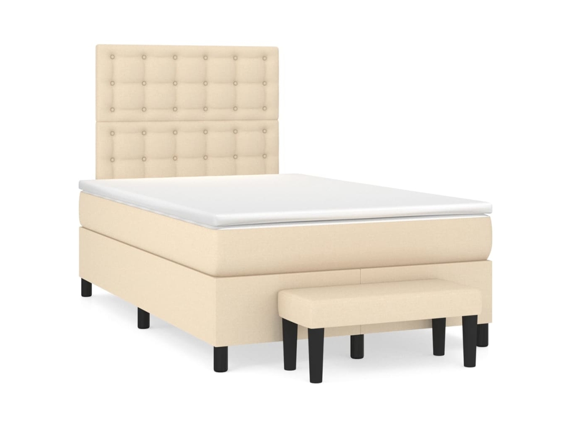vidaXL Cama con somier y colchón 120x200 cm tela color crema