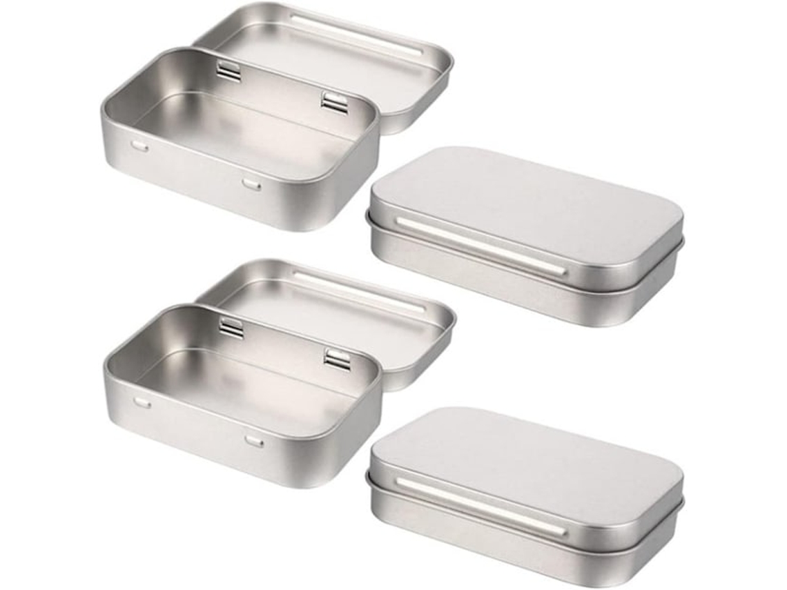 Mini caja de hojalata rectangular con bisagra, ideal para guardar dulces, regalos y pequeños objetos favoritos.