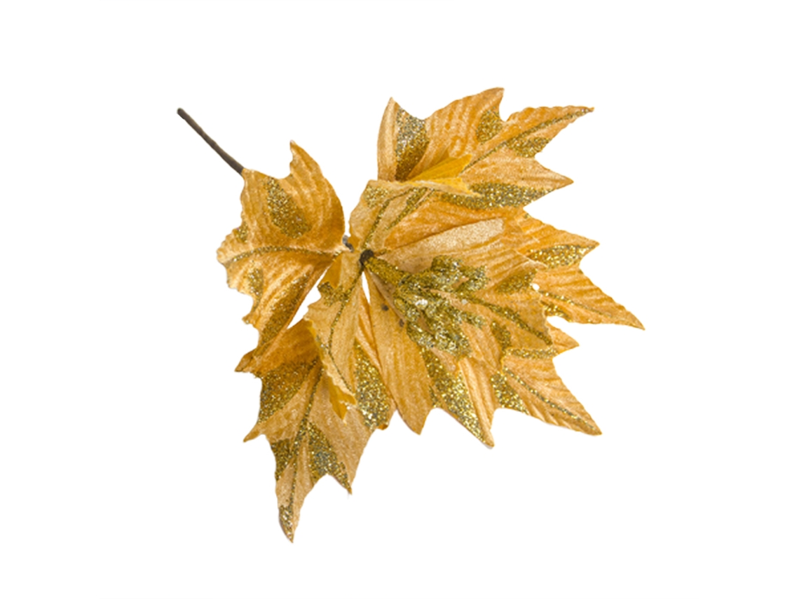 Hoja decorativa amarilla artificial, de metal y teflón, para Navidad