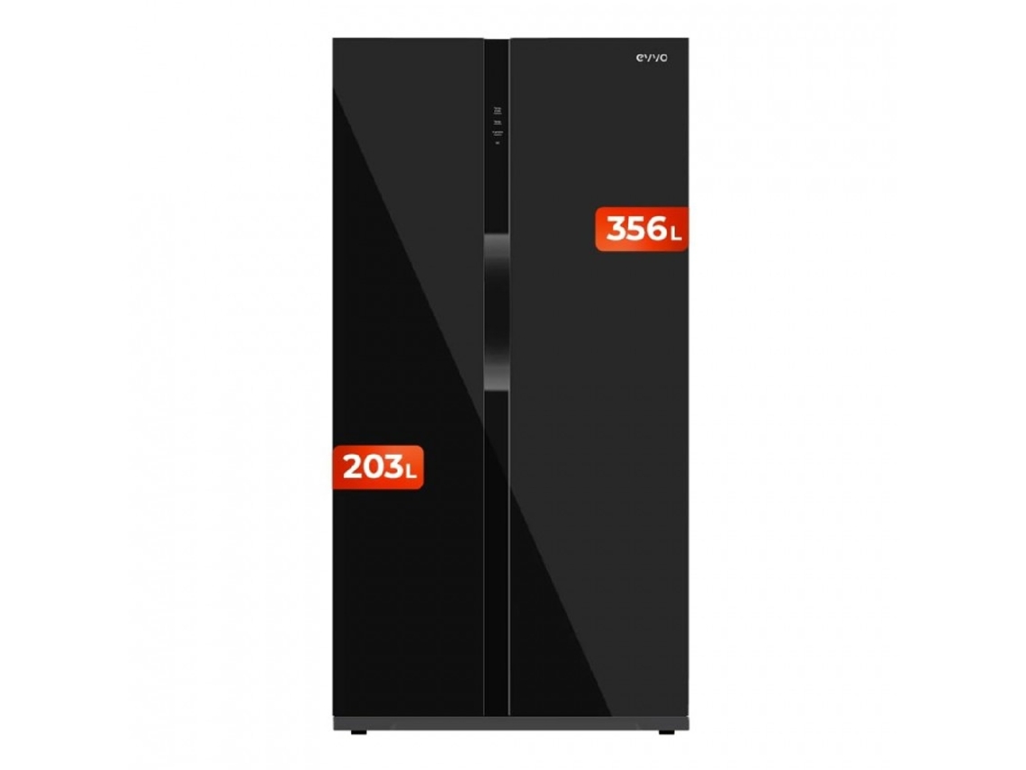 Frigorífico Americano Evvo F90b Glass, 352 L + 198 L, Total No Frost, Puerta Cristal Negro