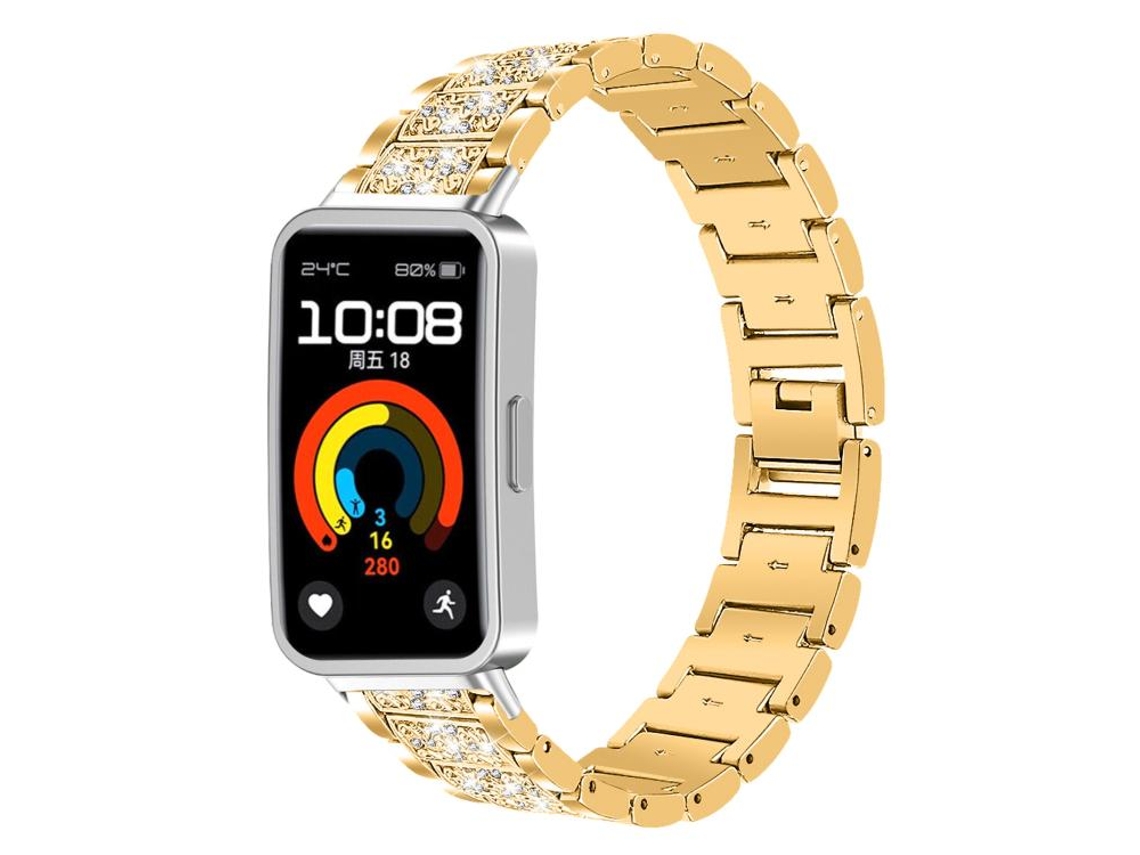 Bracelete Para Huawei Band 10 / 9 / 8 - Aço Inoxidável - Joias De Diamante (14mm) Dourada