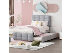 Cama Tapizada De 90x200 Cm Con Cabecero Extensible Y Ajustable, Color Gris Lino.