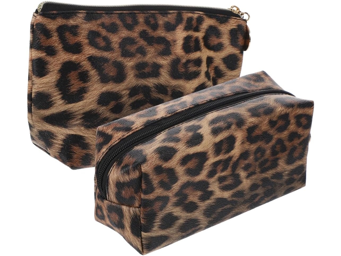 Nécessaire De Maquiagem De Duas Peças Com Estampa De Leopardo E Zíper.