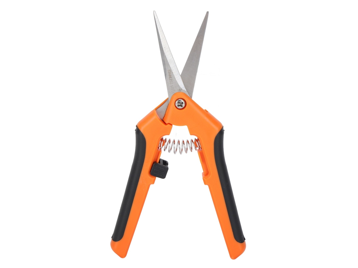 Tijeras de podar de acero inoxidable con resorte y bloqueo lateral automático, color naranja | Sin marca