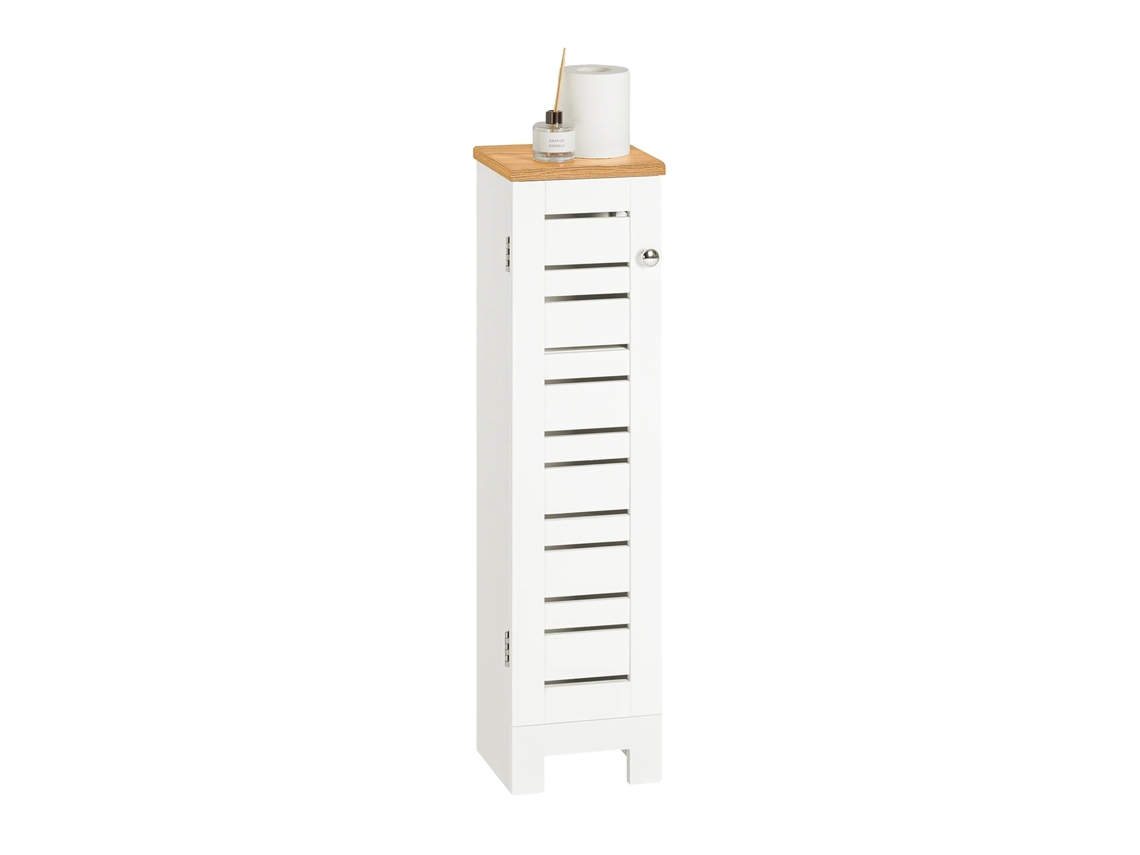 Almacenamiento de papel higiénico, diseño que ahorra espacio, construcción duradera de MDF, color blanco.