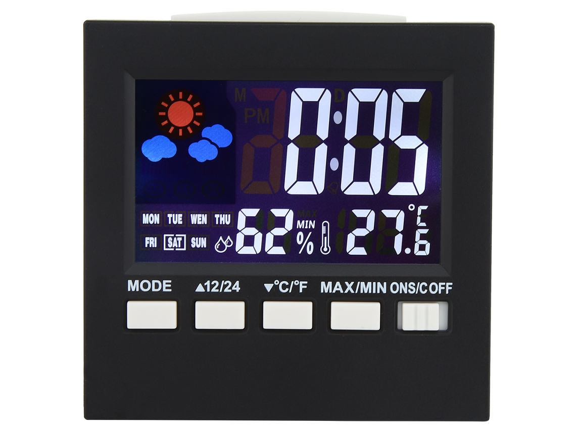 Reloj digital con control de sonido y luz de fondo