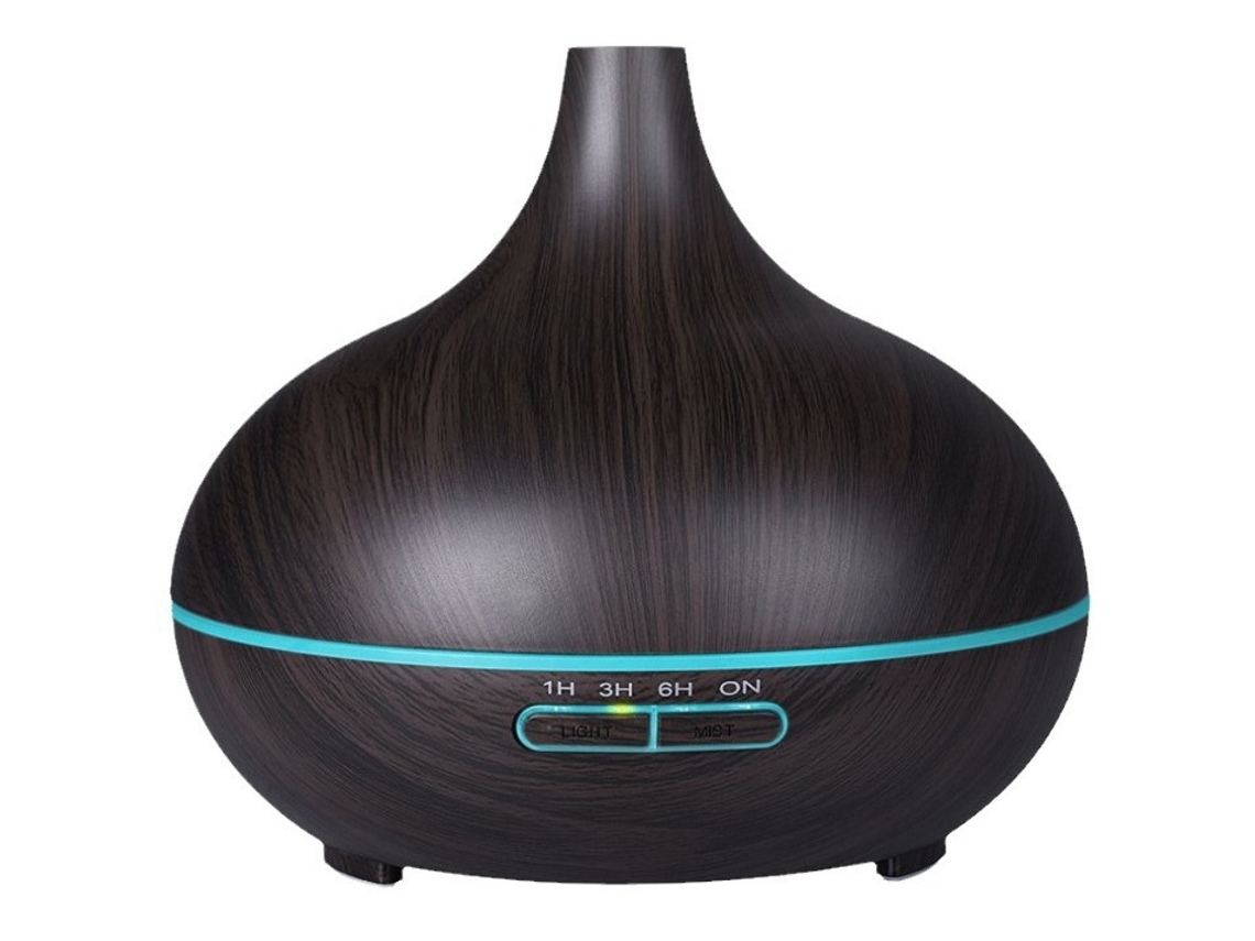 Humidificador, difusor de aroma, humidificador de vapor frío con luz nocturna de 7 colores (acabado en madera oscura)