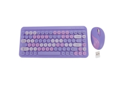Teclado E Mouse Sem Fio 2.4g Retro Com Teclas Redondas Cor Roxa Fumê Para Casa Plug And Play