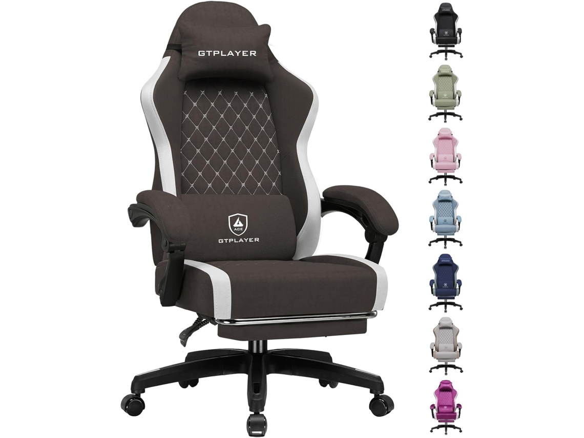 Gtplayer Silla De Gaming Ergonómica, Silla De Oficina De Tela Transpirable, Grandey Alta, Giratoria, Con Reposapiés, Marrón