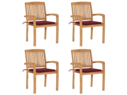 Sillas de jardín apilables de 4 piezas con cojines DKD Home Decor de teca maciza