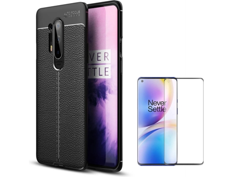 Funda y Protector de Pantalla OnePlus OnePlus 8 Pro PHONESHIELD Rugged Leather / Full Curvo Negro