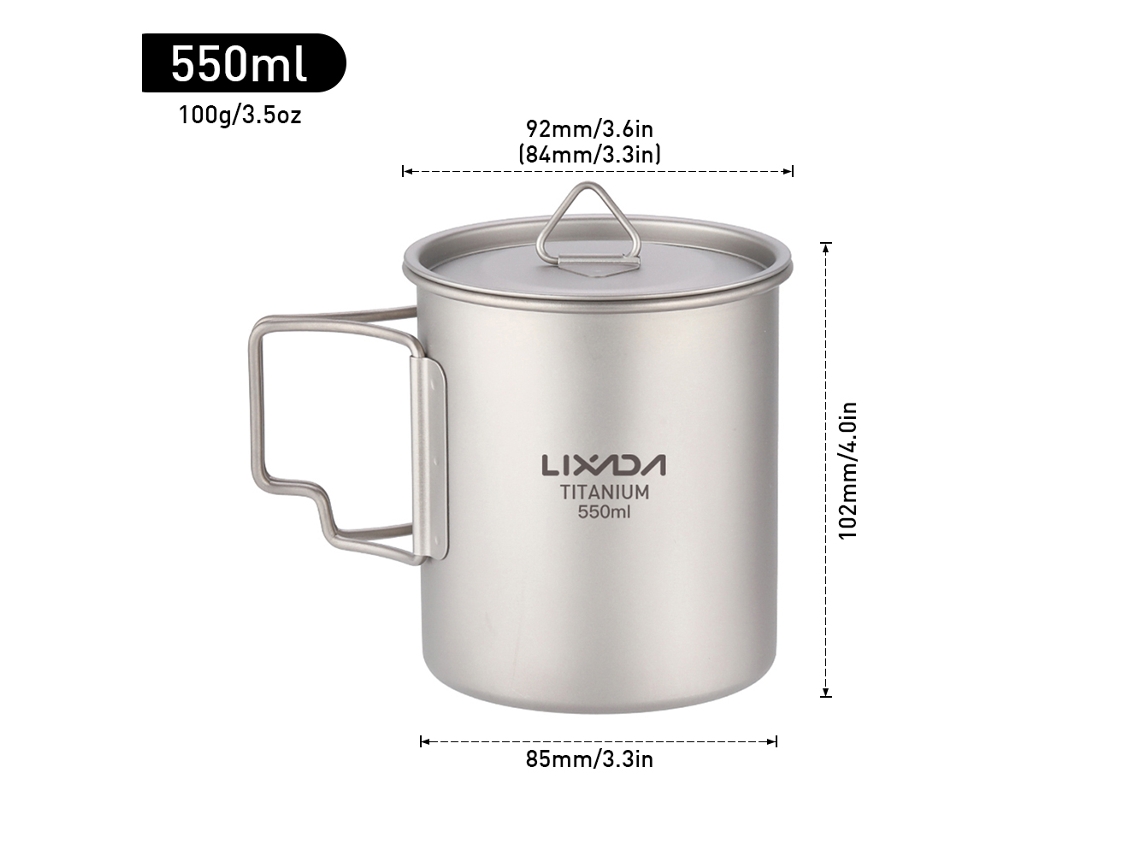 Vaso Ligero De Titanio Con Tapa Y Asa Plegable De 450 Ml/550 Ml Para Acampada, Senderismo Y Picnics.