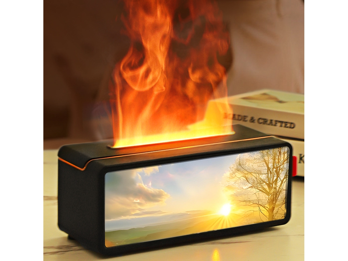 Humidificador de aromaterapia con simulación de llama de chimenea en 3D, control remoto para uso doméstico, luz ambiental y difusor retro. Mdug