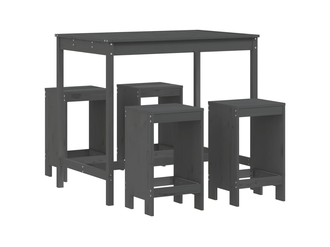 Maison Exclusive - Set De Mesa Y Taburetes Altos Jardín 5 Piezas Madera Pino Gris
