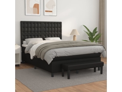 Cama Box Spring Con Colchón Cuero Sintético Negro 140x200cm