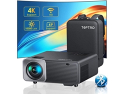 Proyector Bluetooth Wifi 5G, Proyector Toptro 4K de 10000 lúmenes compatible con corrección 4P/4D, Proyector trasero de cine en casa Full HD