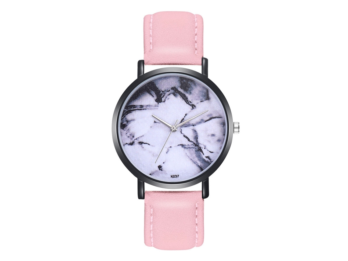 Reloj De Cuarzo Para Hombre Y Mujer Con Correa De Cuero Pu Dial Redondo Casual Rosa