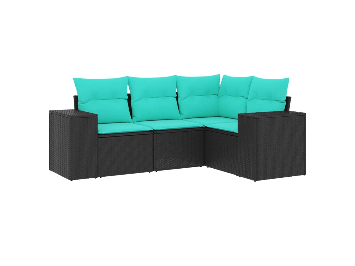 Maison Exclusive - Conjunto De Sofá De Jardín De 4 Piezas Con Cojines, De Poliratán Negro