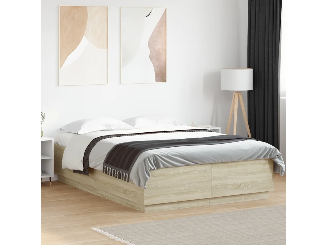 Estructura Cama Con Luces Led Madera Roble Sonoma 160x200 Cm